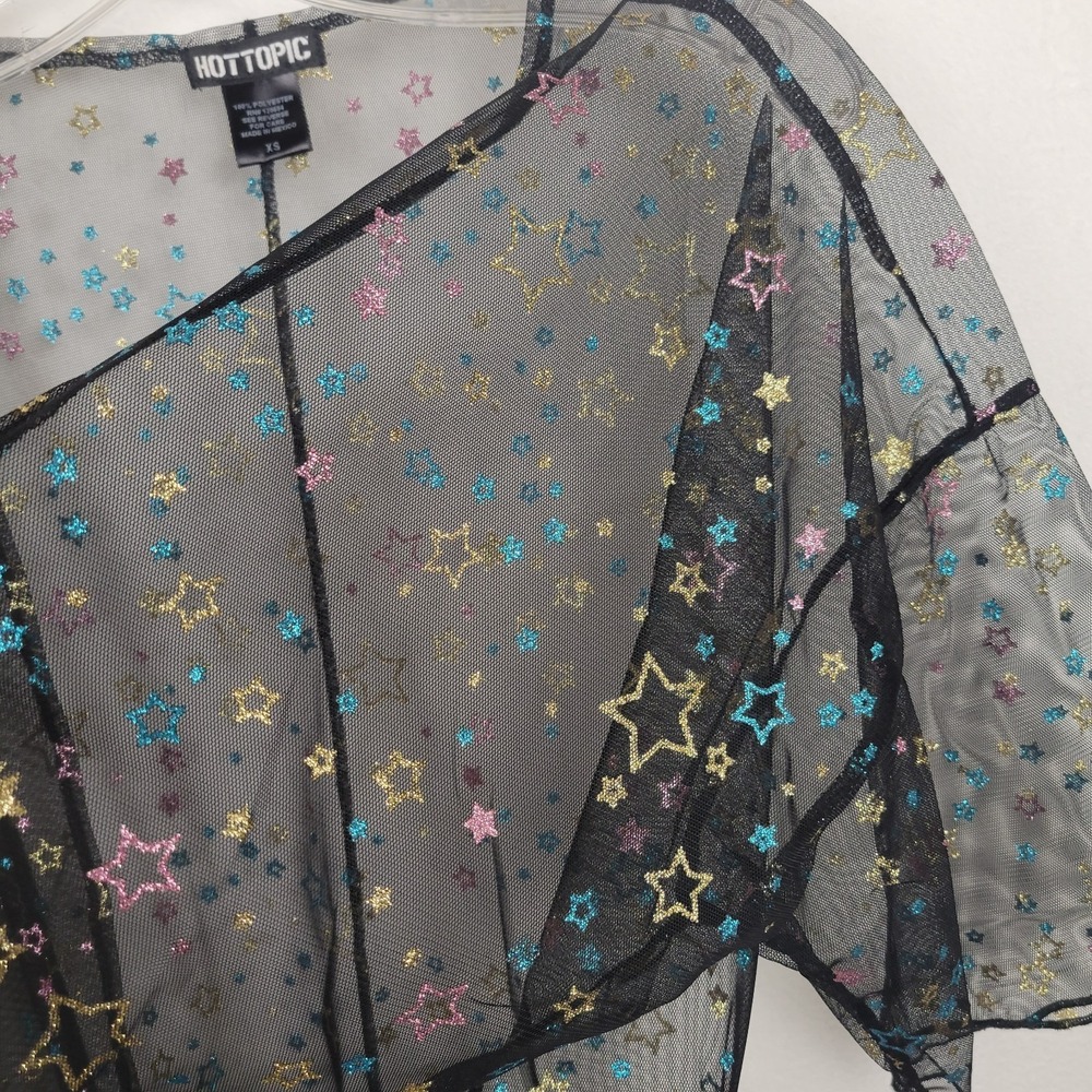 Hot Topic Black Glitter Star Sheer Kimono XS Open Front Celestial Whimsigoth - Picture 5 of 10